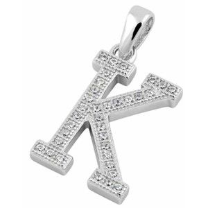 925 Sterling Silver "K" CZ Pendant Initial Pendant